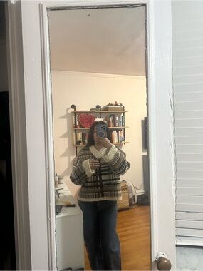 ASOS Brown, Cream & Black Plaid V-Neck Sweater